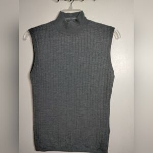 Banana Republic (Size XL) Gray Knit Ribbed Merino Wool Mock Neck Sleeveless Top